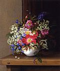 Famous Cup Paintings - Still Life with Dog Roses_ Larkspur and Bell Flowers in a White Cup